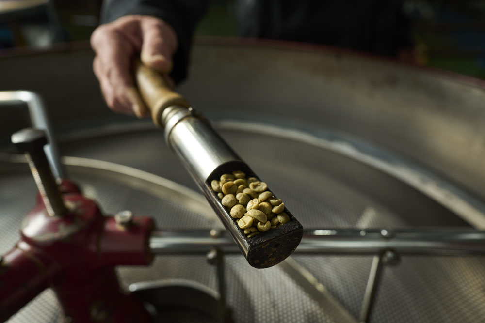 coffee beans in the process of being roasted