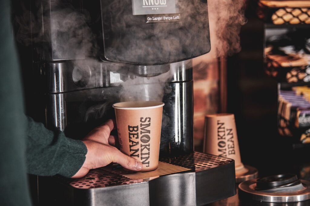 Self serve coffee to go machine serving Smokin' Bean coffee