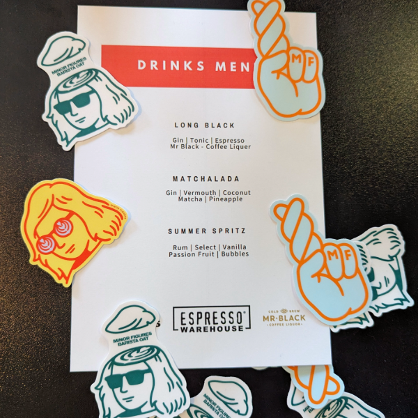 Menu created by espresso warehouse for Minor Figures bingo event